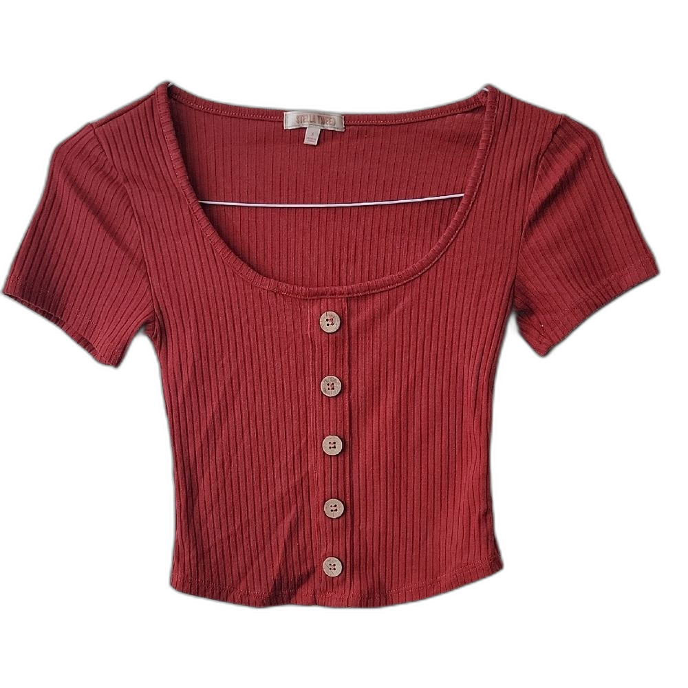 Stella Tweed Ribbed Crop Top Red Orange Size S French Girl